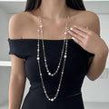 Elegant Long Pearl Necklace – Gold & Silver Tone