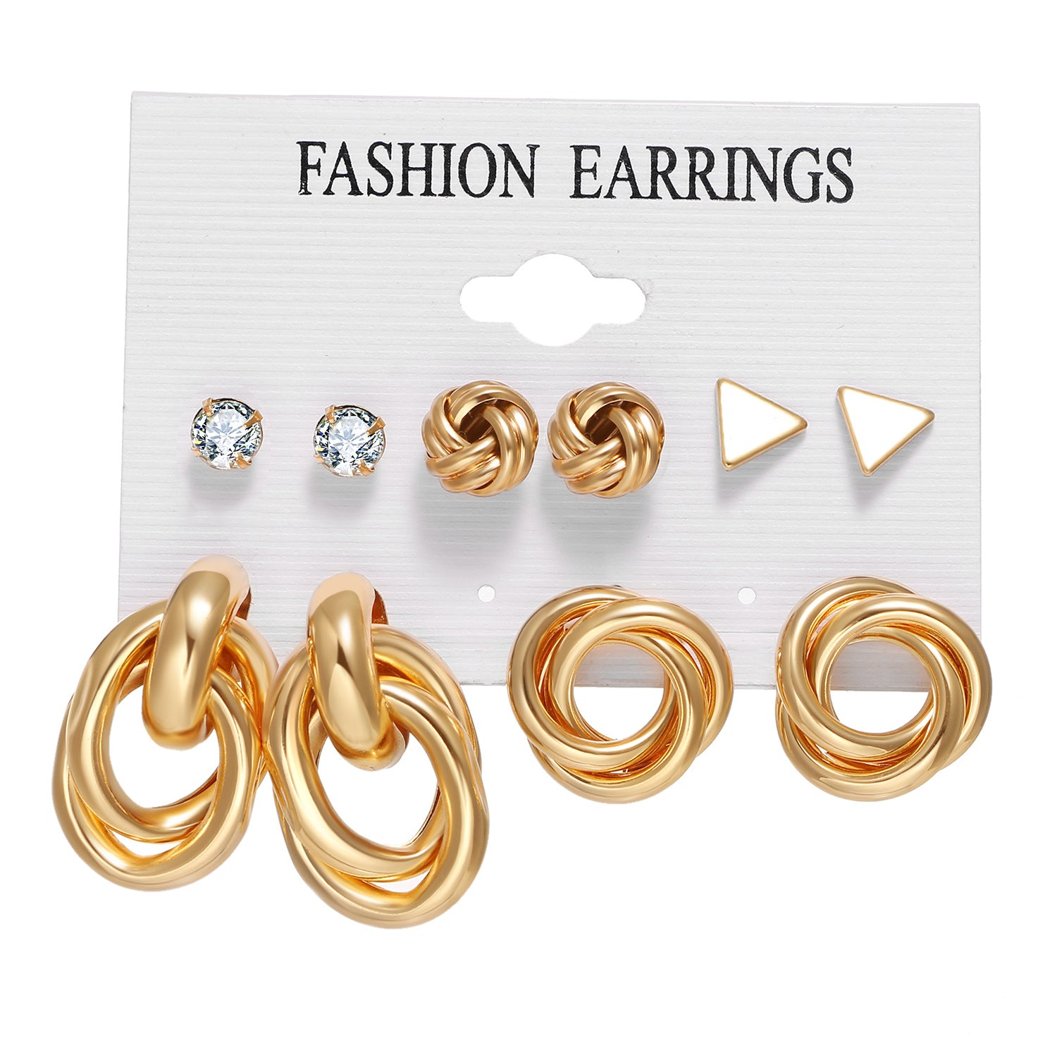 6 Pairs Gold Knot Earring Set