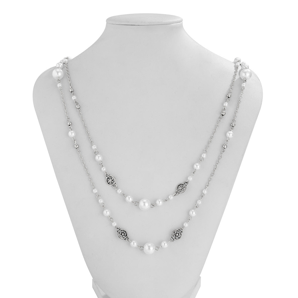 Elegant Long Pearl Necklace – Gold & Silver Tone