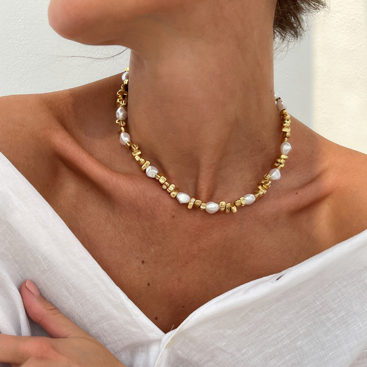 Pearl Beaded Necklace – 50 cm