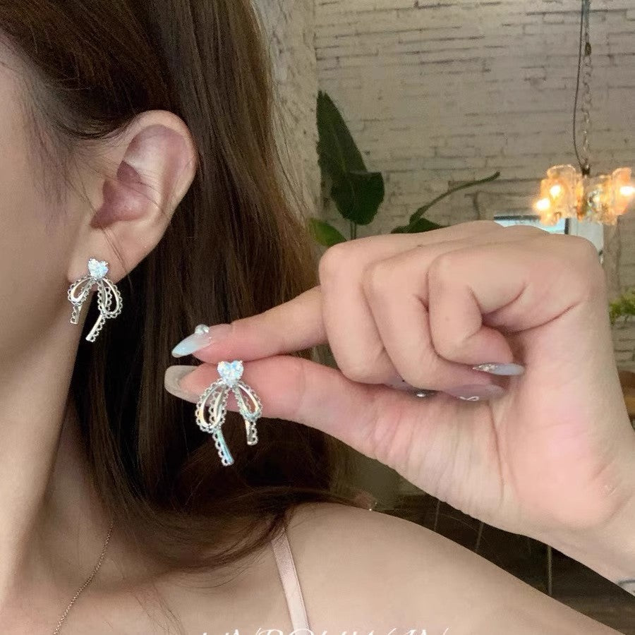 Sparkling Bow Earrings (Studs or Clips)