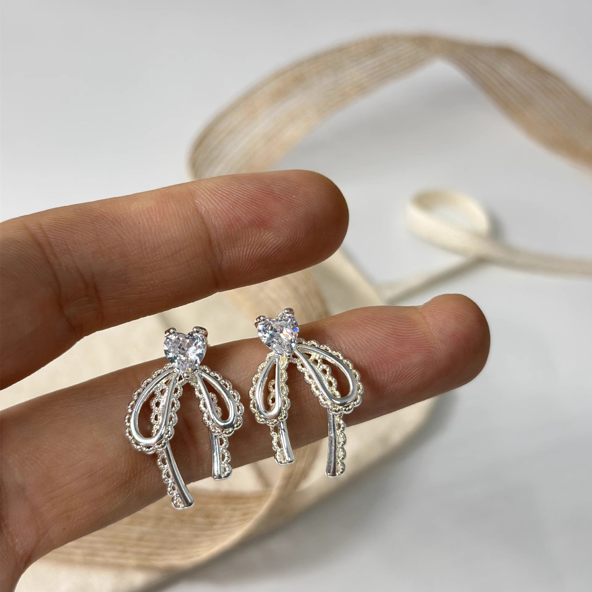 Sparkling Bow Earrings (Studs or Clips)
