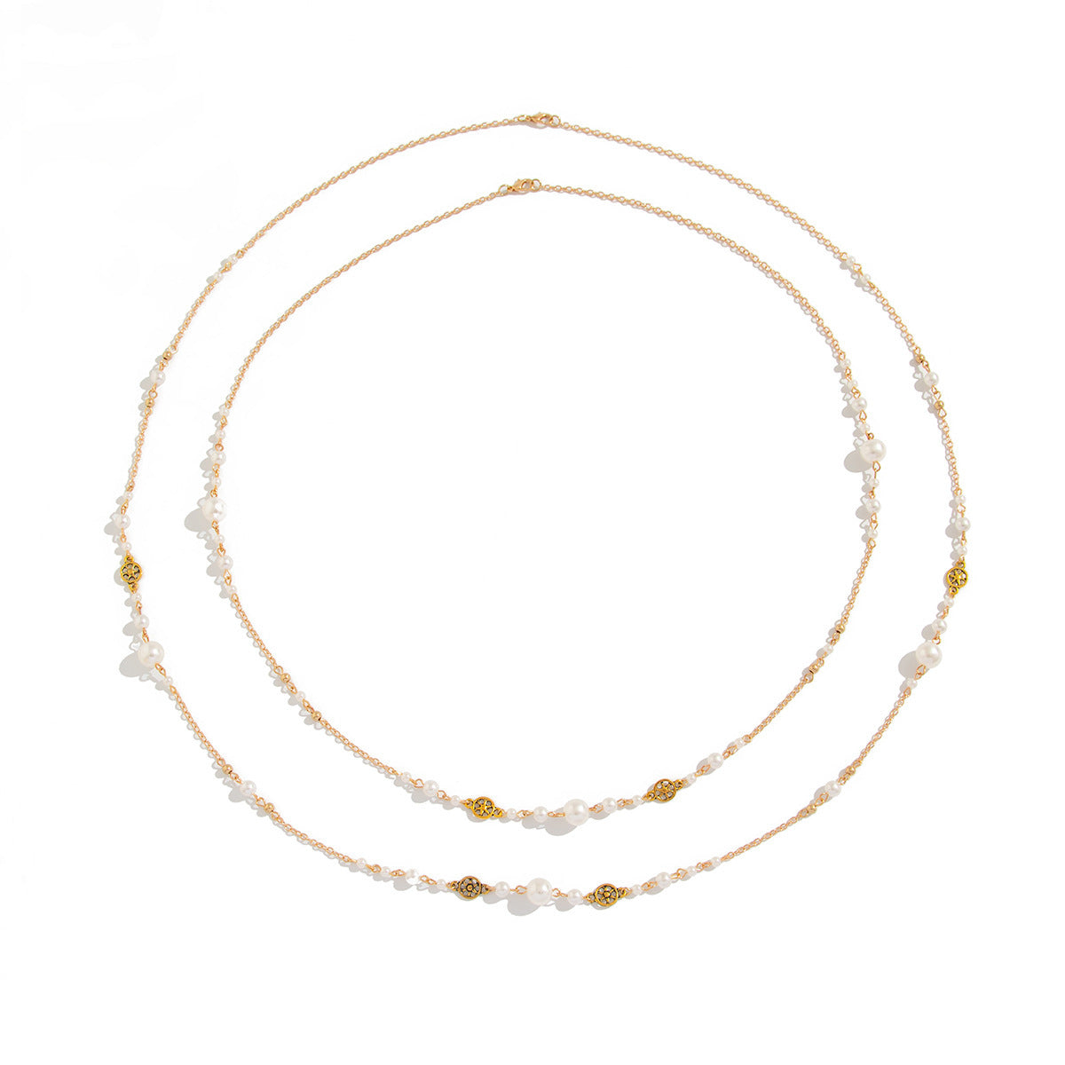 Elegant Long Pearl Necklace – Gold & Silver Tone
