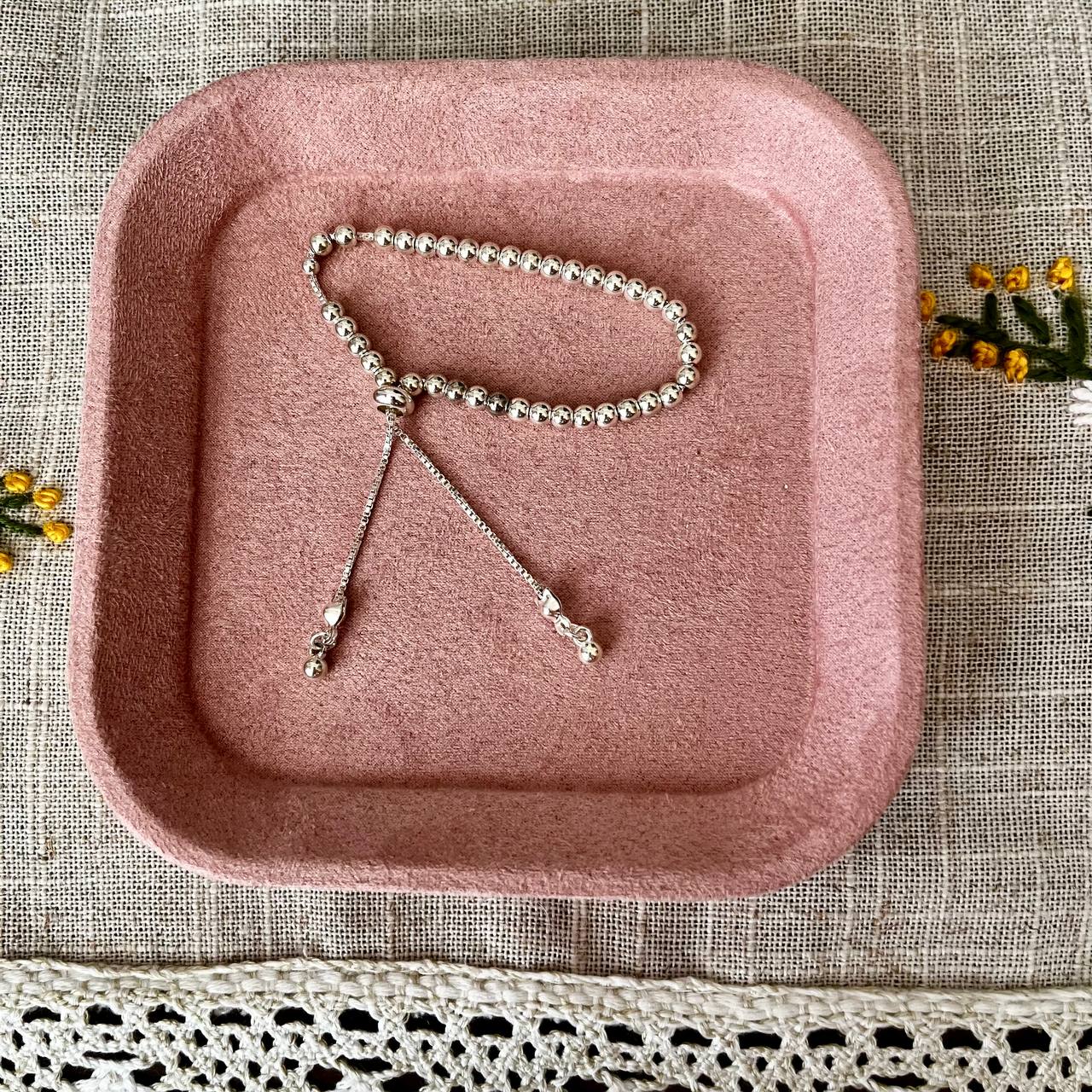 Adjustable Silver Bead Bracelet