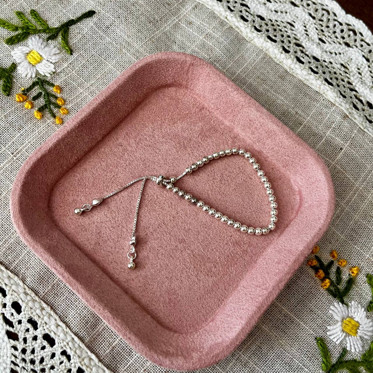 Adjustable Silver Bead Bracelet