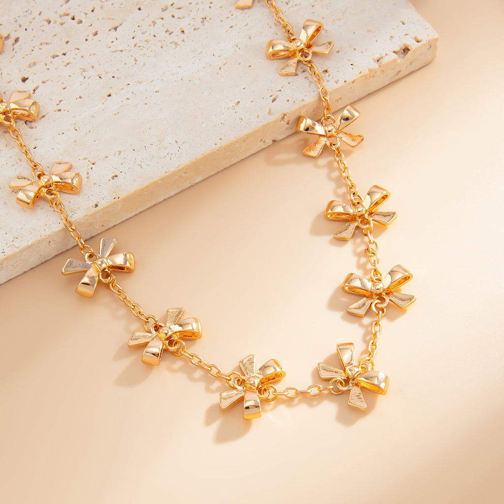 Floral Drop Necklace – Gold Tone