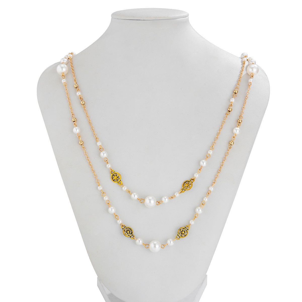 Elegant Long Pearl Necklace – Gold & Silver Tone