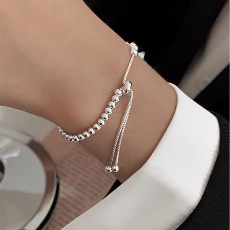 Adjustable Silver Bead Bracelet