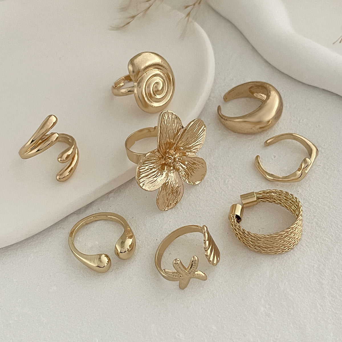Gold Ring Set – 8 Pieces