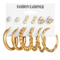 6 Pairs Gold Hoop & Stud Earring Set